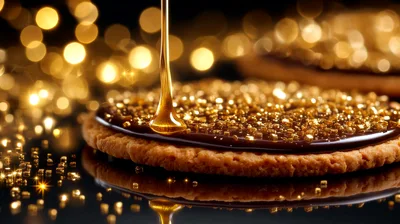 Golden Syrup Pouring Over Chocolate Topped Cookie