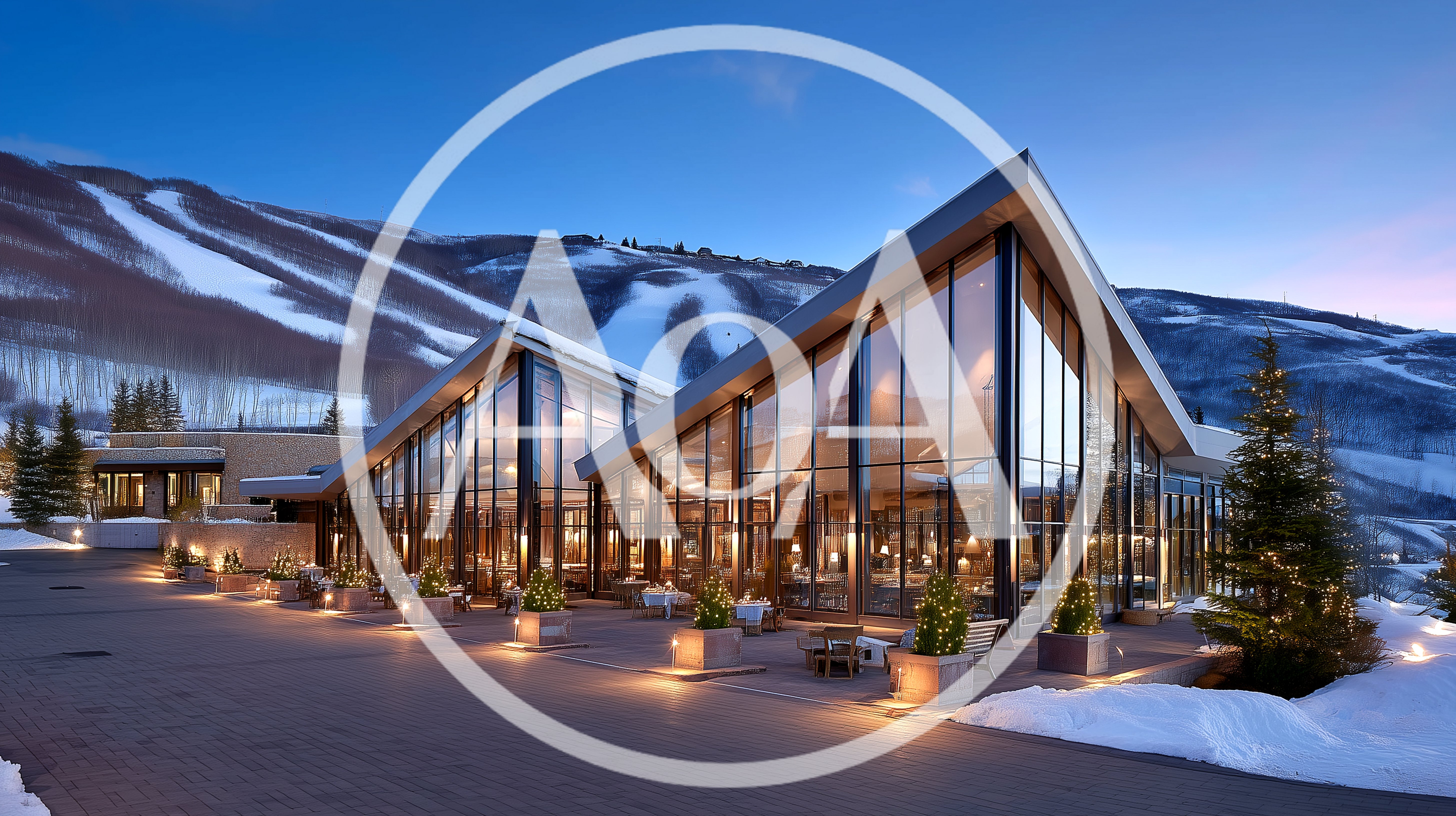 Modern Glass Ski Lodge At Dusk