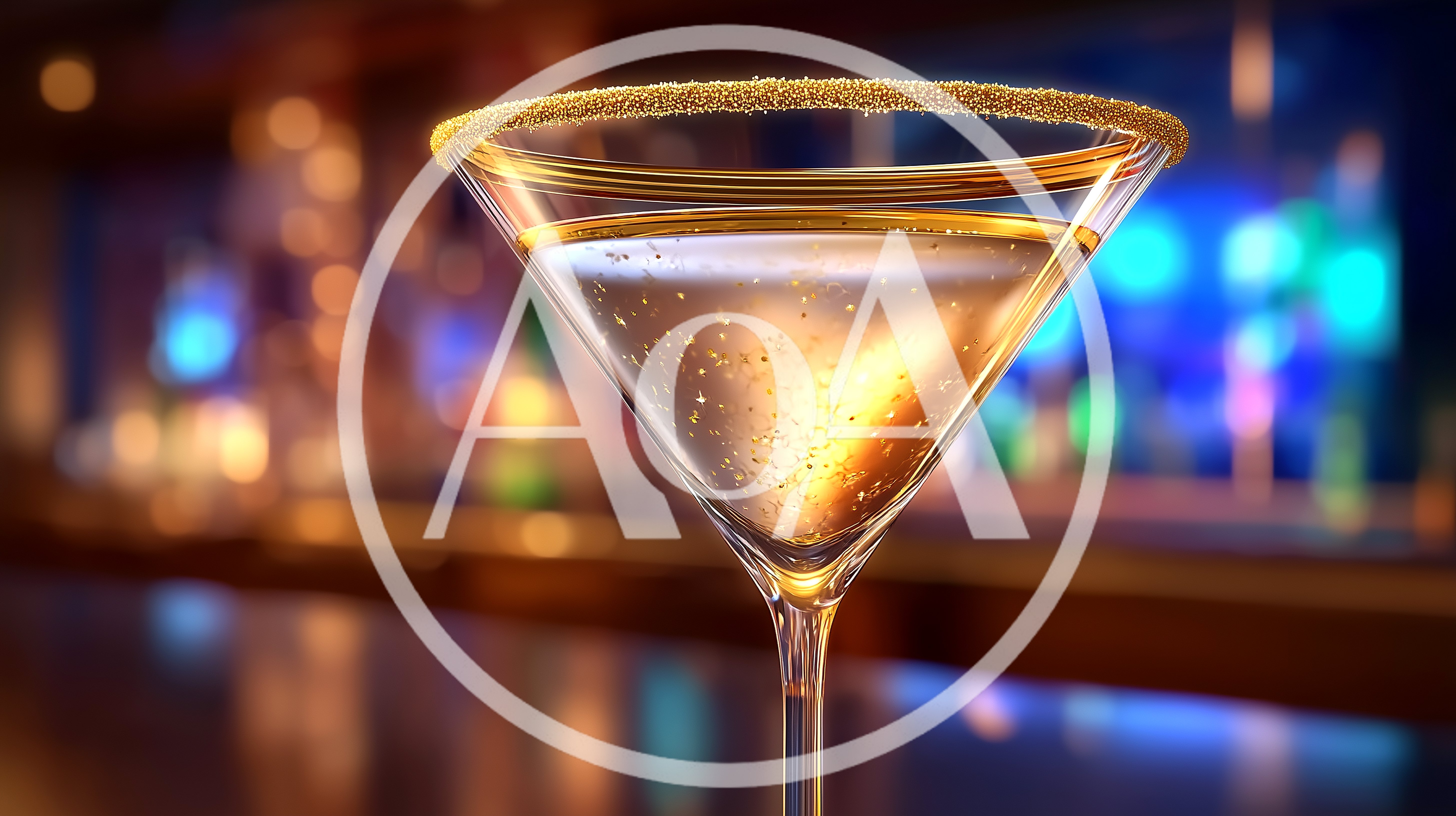 Golden Martini Glass With Sugared Rim On Bar Counter