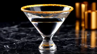 Martini Glass With Gold Rim On Marble Surface
