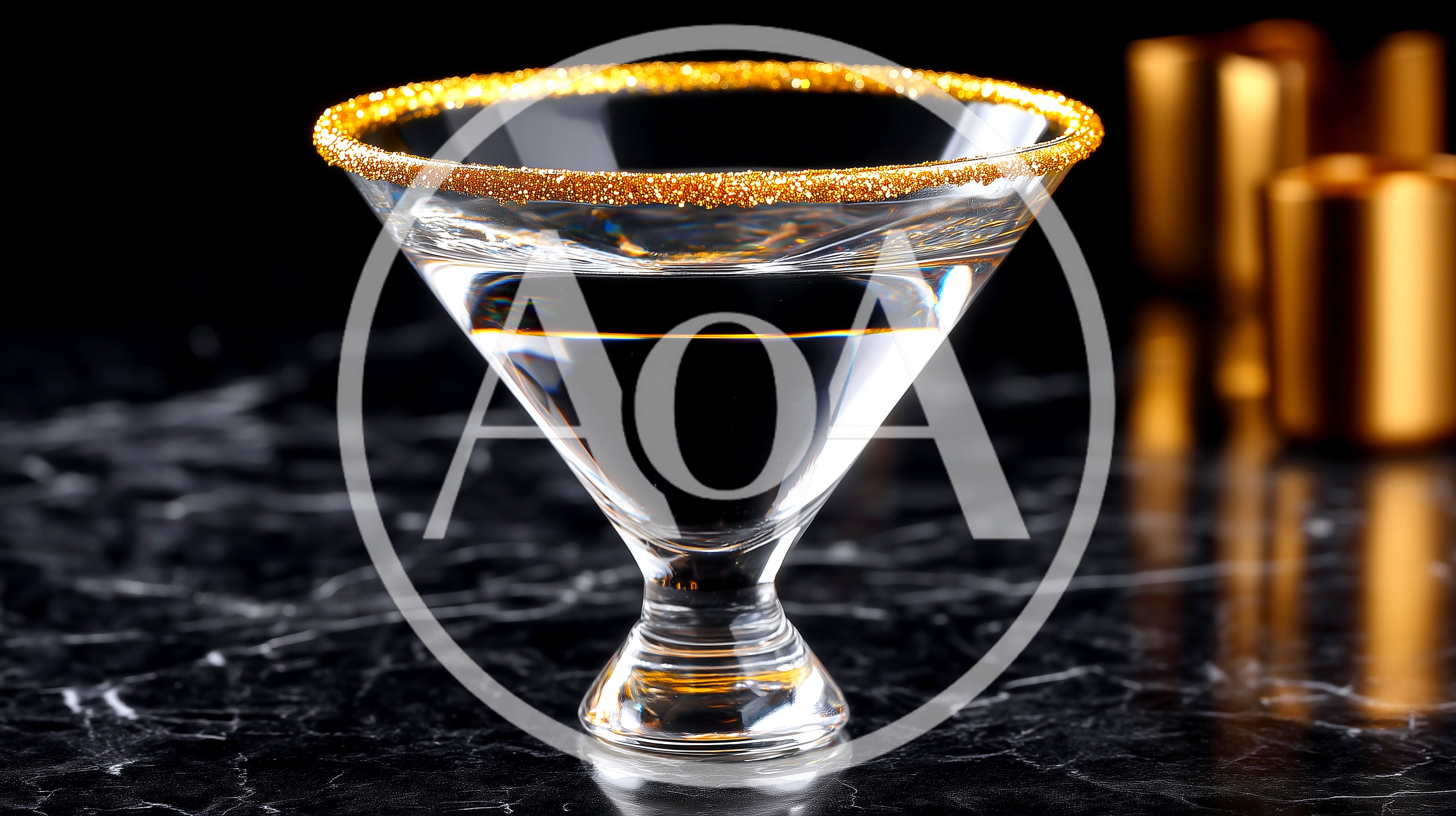 Martini Glass With Gold Rim On Marble Surface