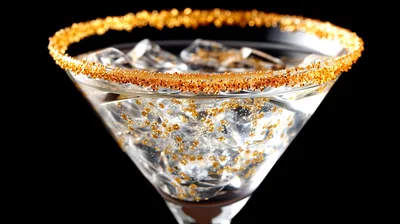 Martini Glass With Gold Glitter Rim And Ice