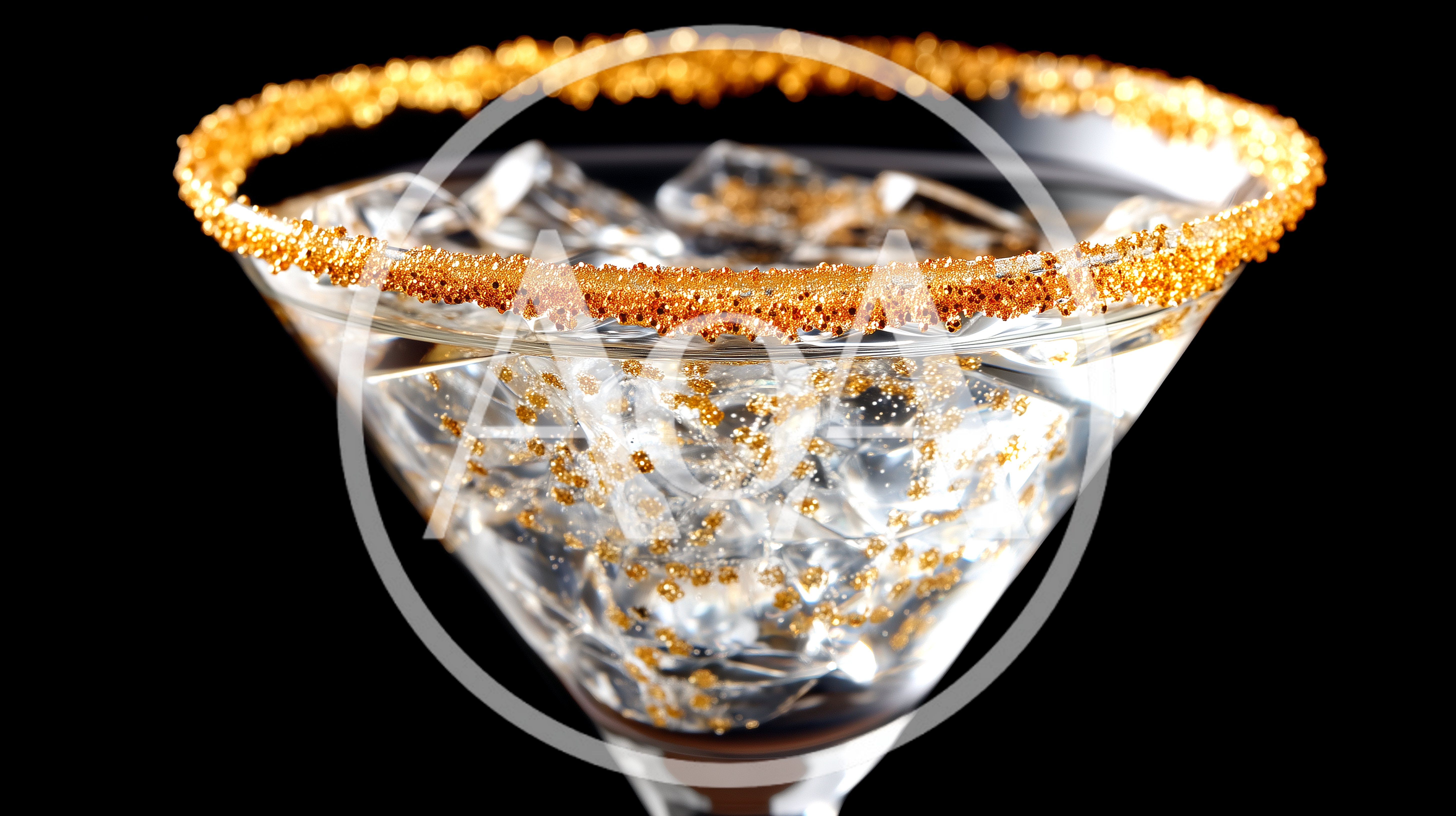 Martini Glass With Gold Glitter Rim And Ice