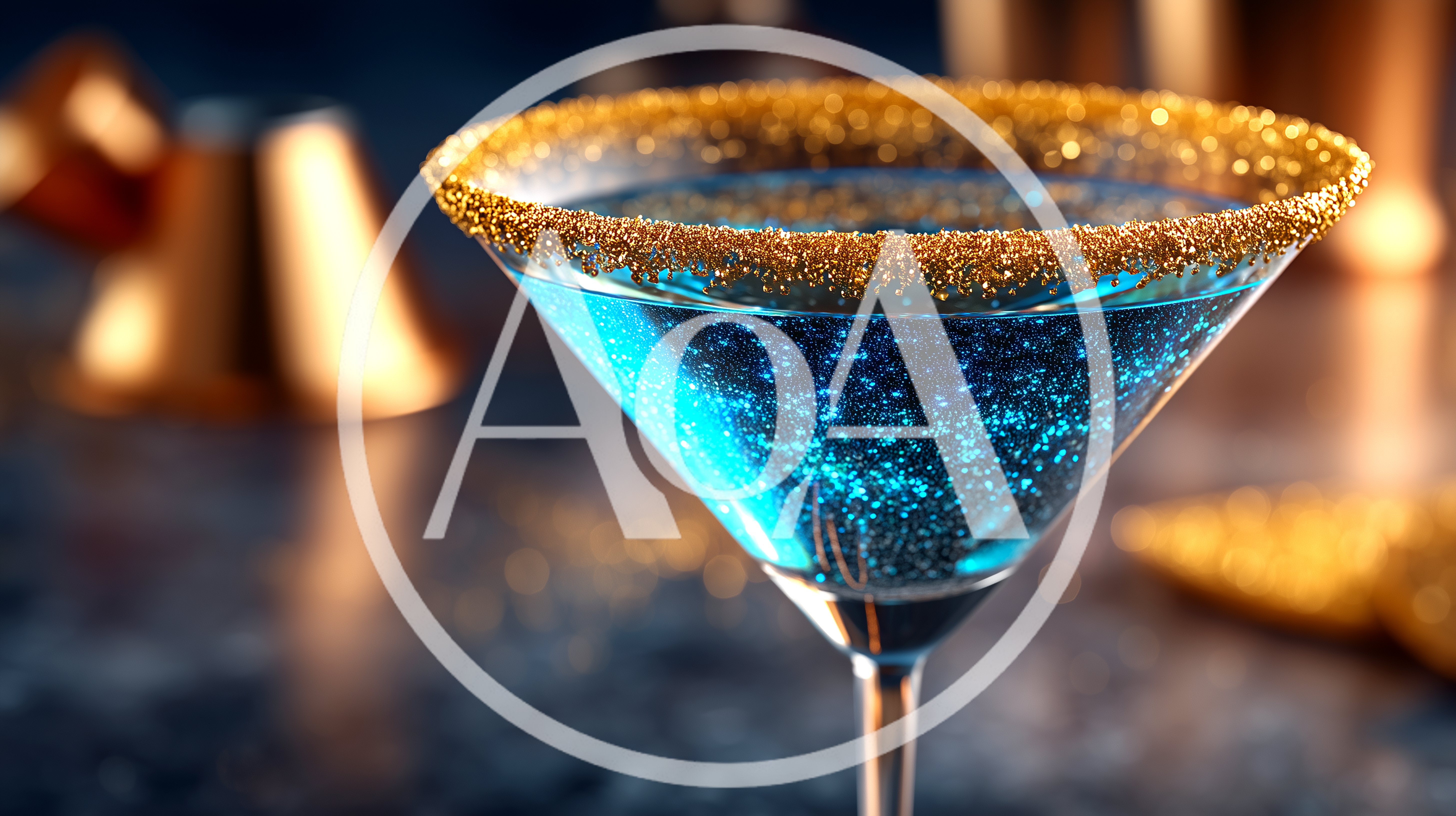 Sparkling Blue Cocktail With Gold Sugar Rim