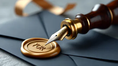 Fountain Pen Resting On A Sealed Black Envelope