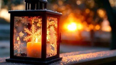 Winter Lantern With Candle And Snowflake Patterns