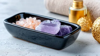 Spa Tray With Amethyst Crystals And Himalayan Salt