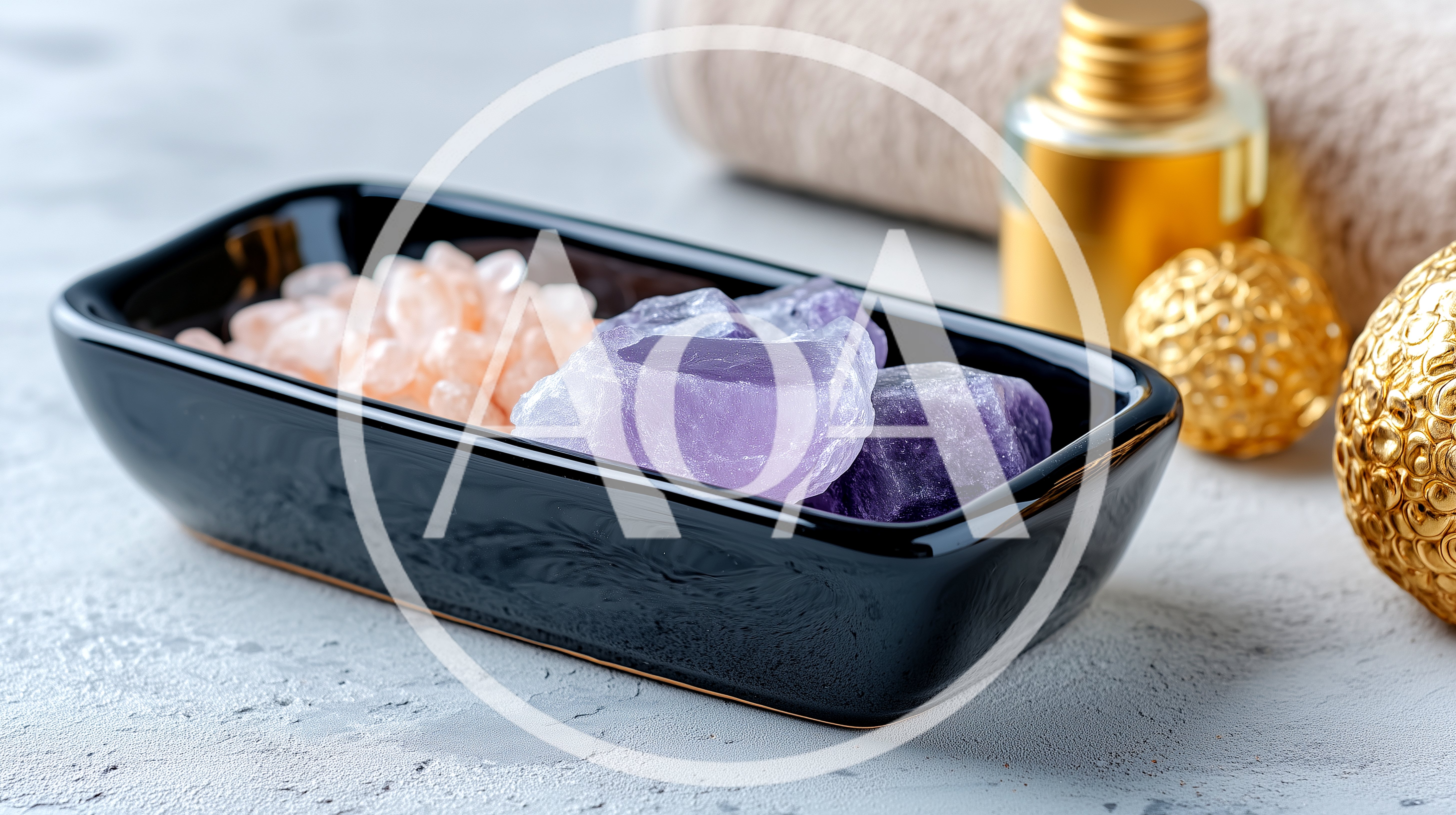Spa Tray With Amethyst Crystals And Himalayan Salt