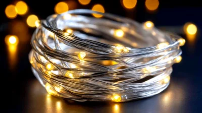 Coiled LED Fairy Lights on Dark Background