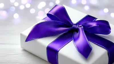 White Gift Box With Purple Ribbon Bow