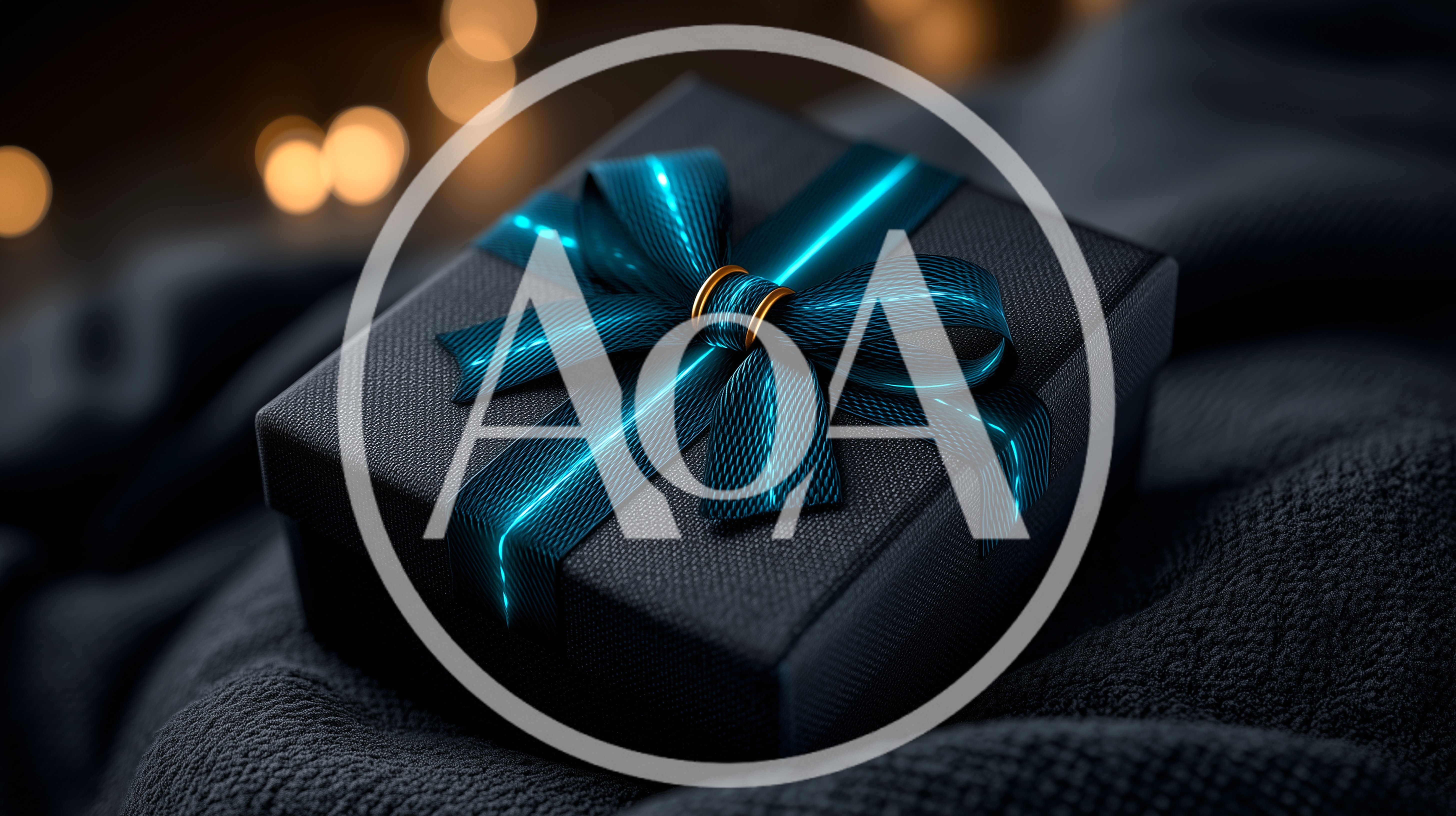 Black Gift Box With Glowing Teal Ribbon