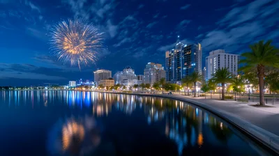 Fireworks Display Over Downtown St Petersburg Waterfront