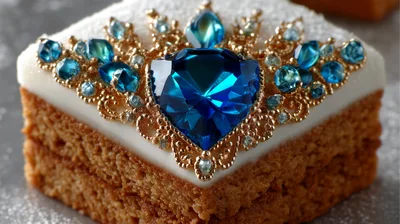 Gourmet Square Cake Decorated With Blue Gemstones