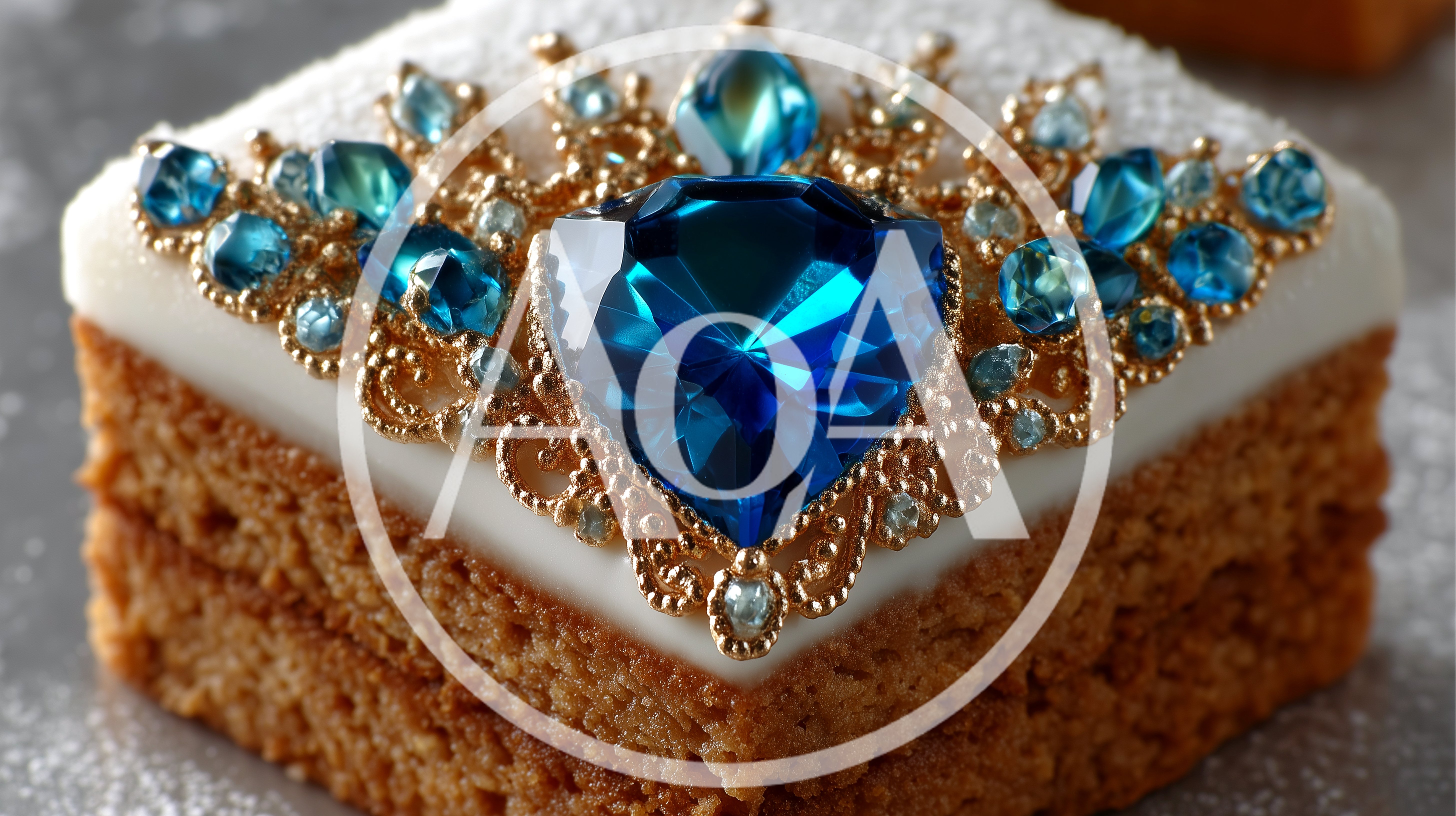 Gourmet Square Cake Decorated With Blue Gemstones