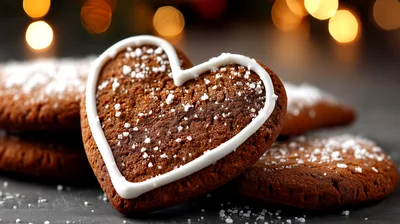 Heart Shaped Gingerbread Cookie With White Icing