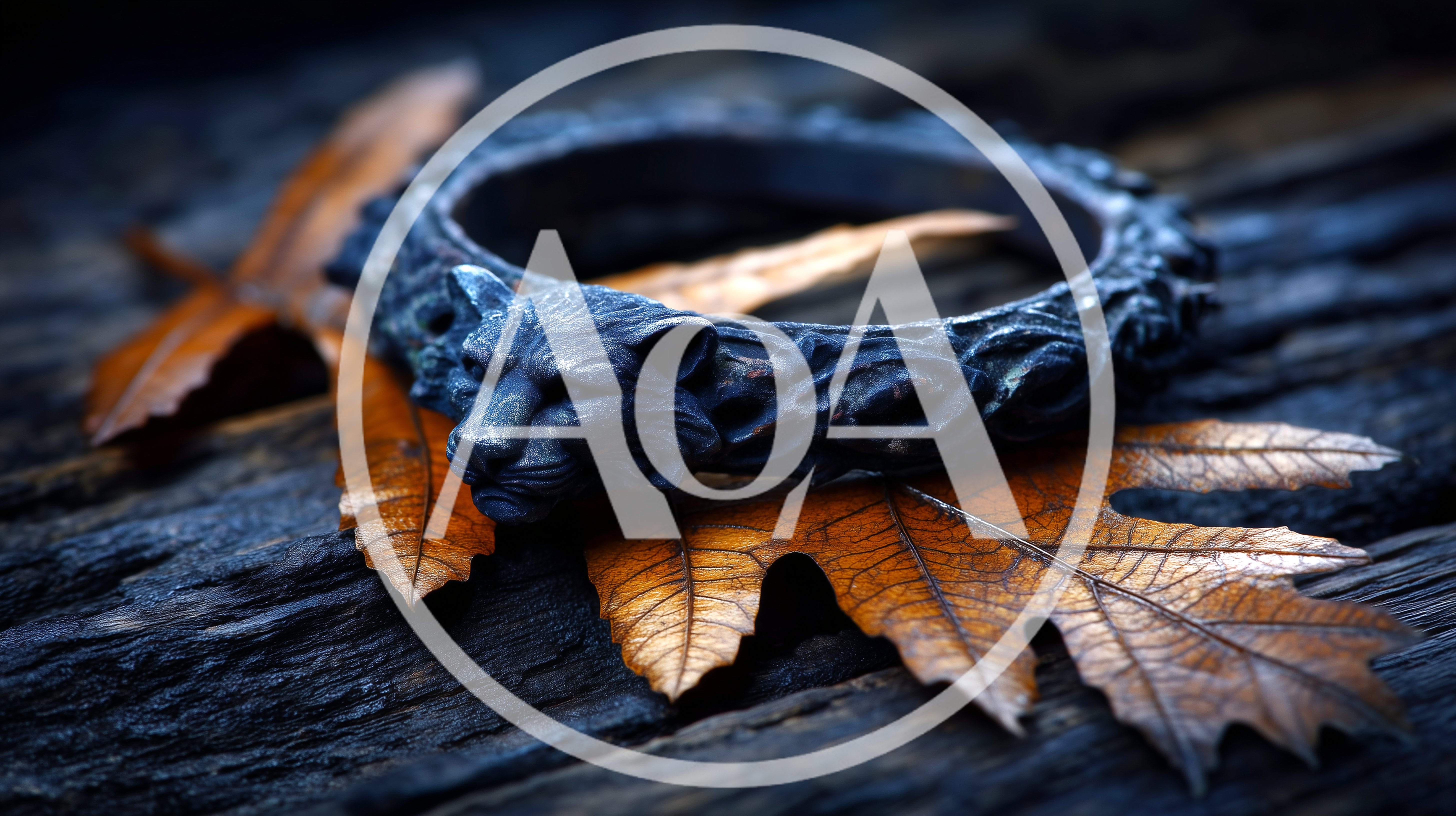 Ornate Metal Wolf Ring Resting On Autumn Leaves