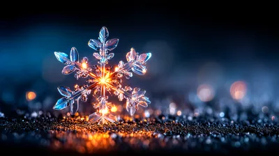 Glowing Crystal Snowflake On Dark Textured Surface