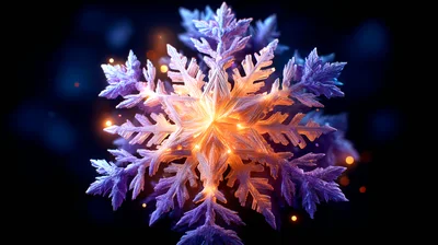 Glowing Intricate Snowflake Crystal Macro Close Up