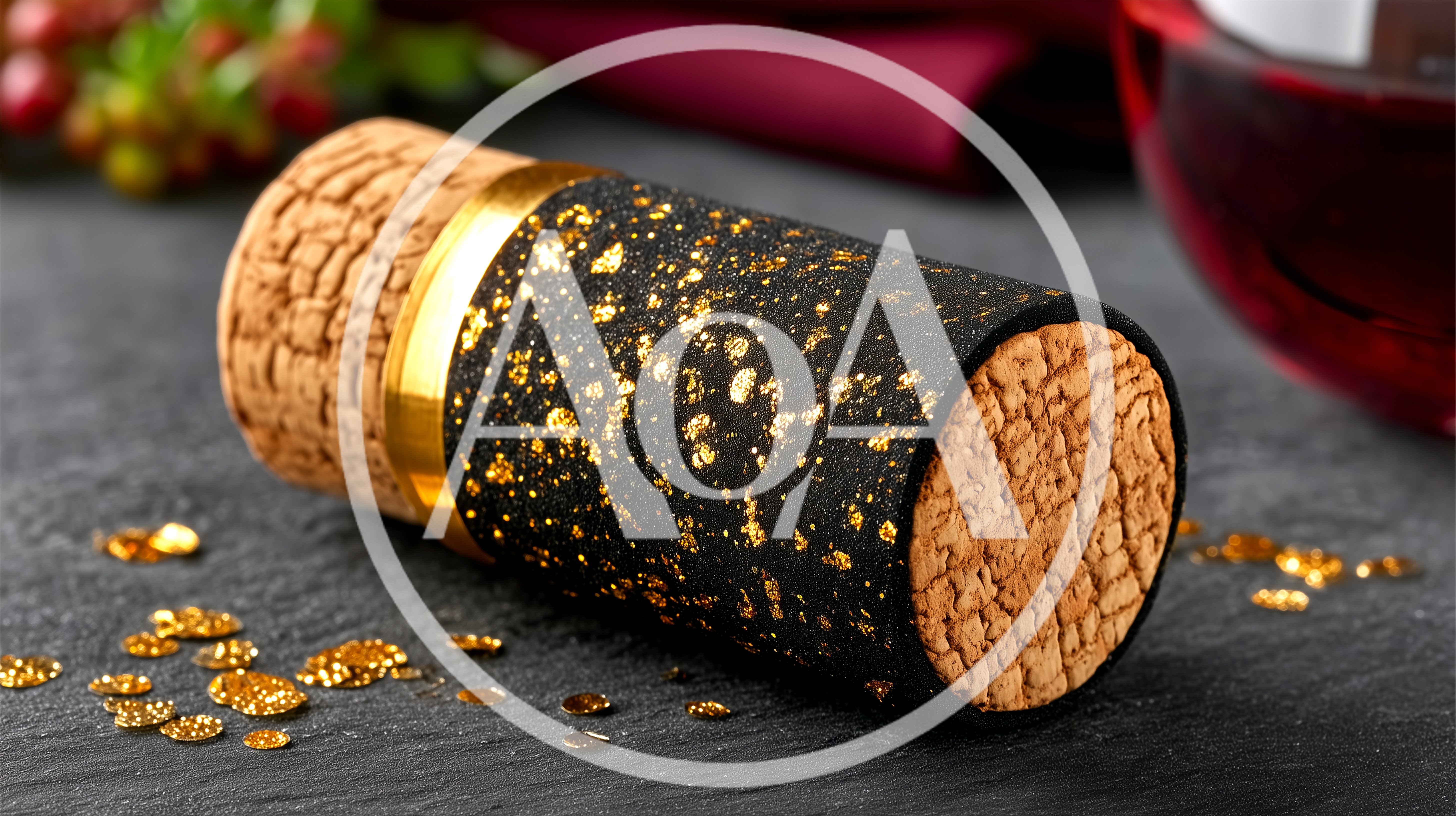 Decorative Wine Cork With Gold Flakes On Slate