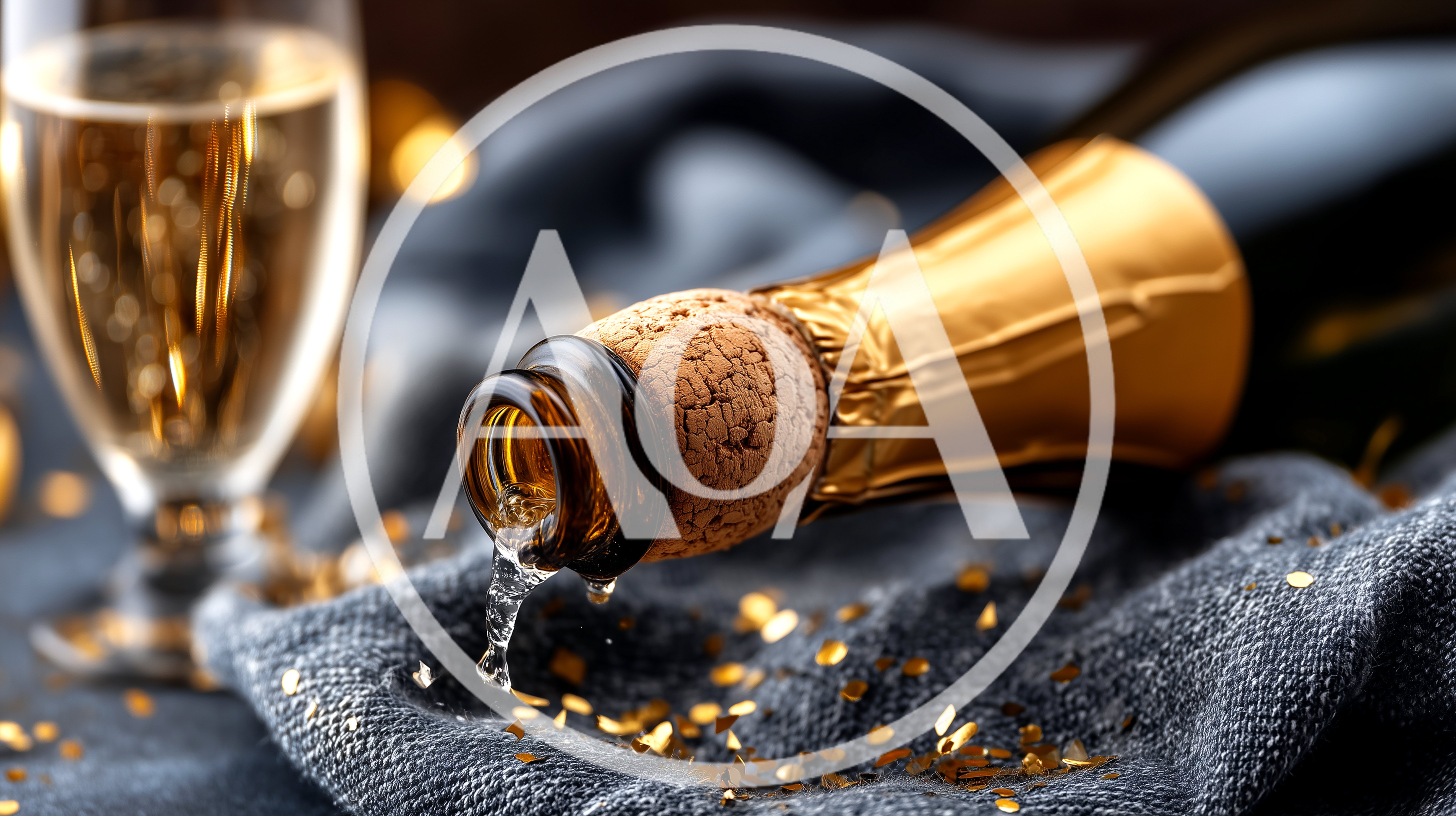 Champagne Bottle With Cork And Spilling Liquid