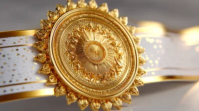 Ornate Gold Medallion On Decorative White Ribbon