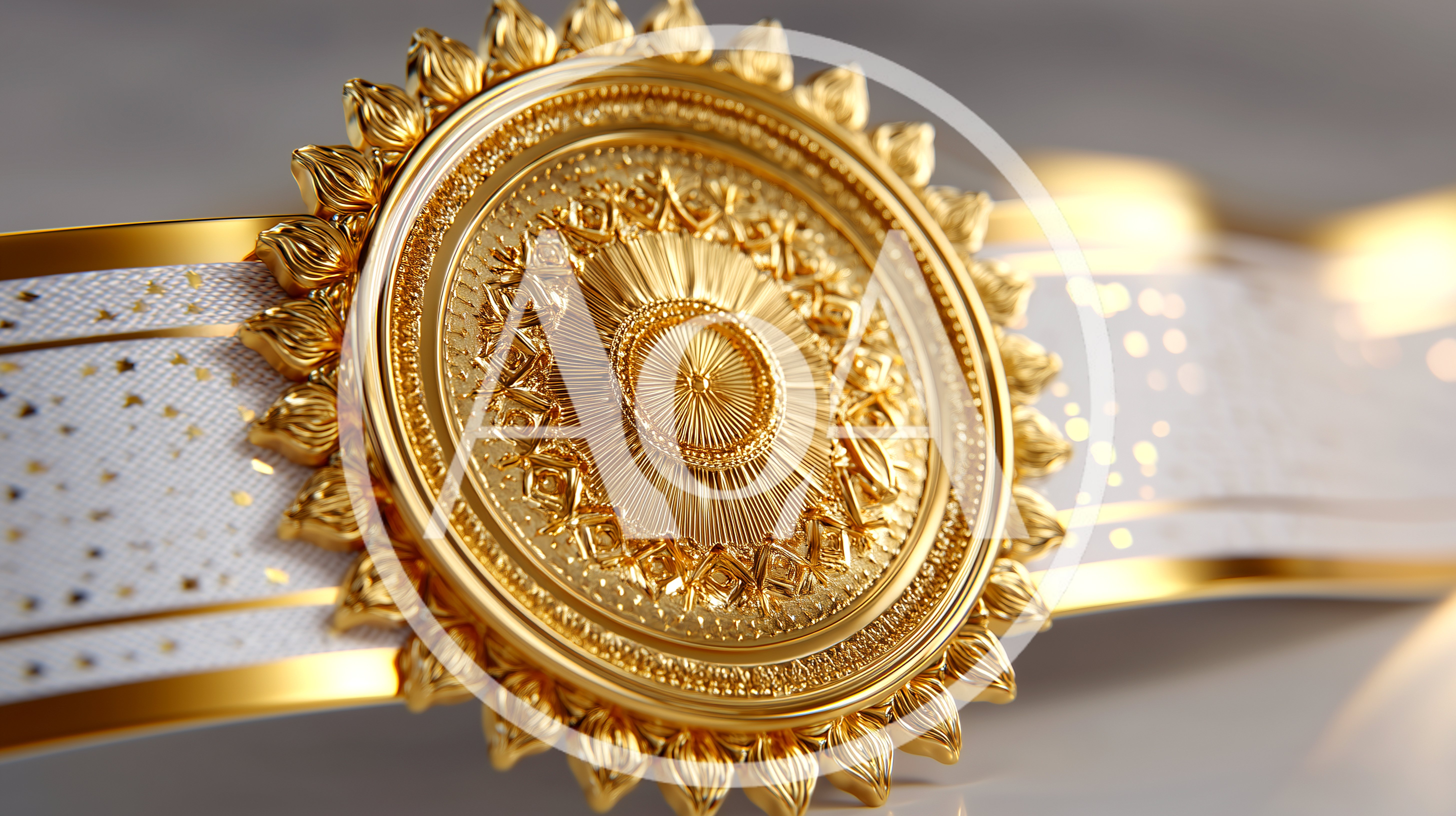 Ornate Gold Medallion On Decorative White Ribbon