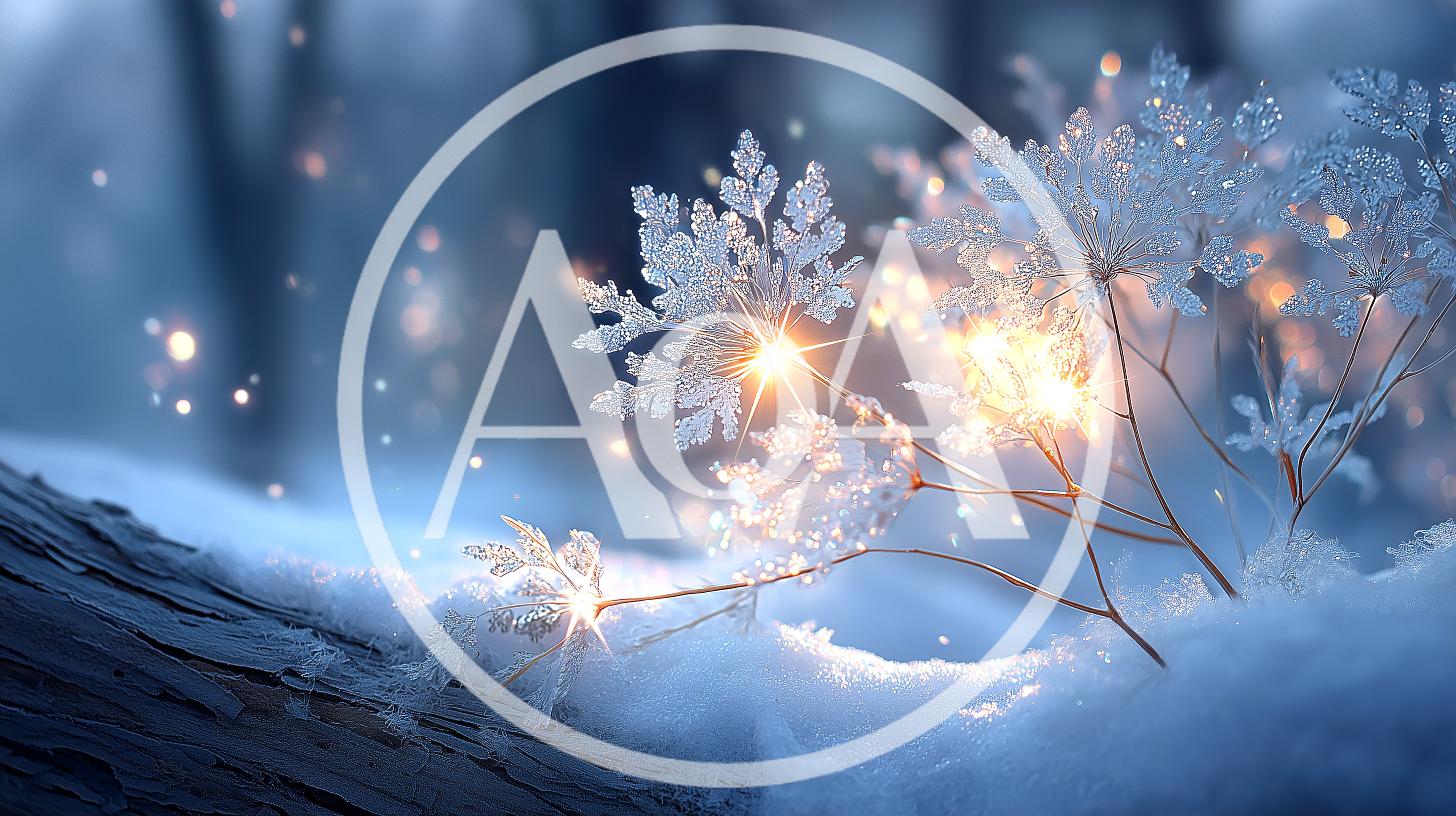 Glowing Snowflake Ornaments On Snowy Tree Branch