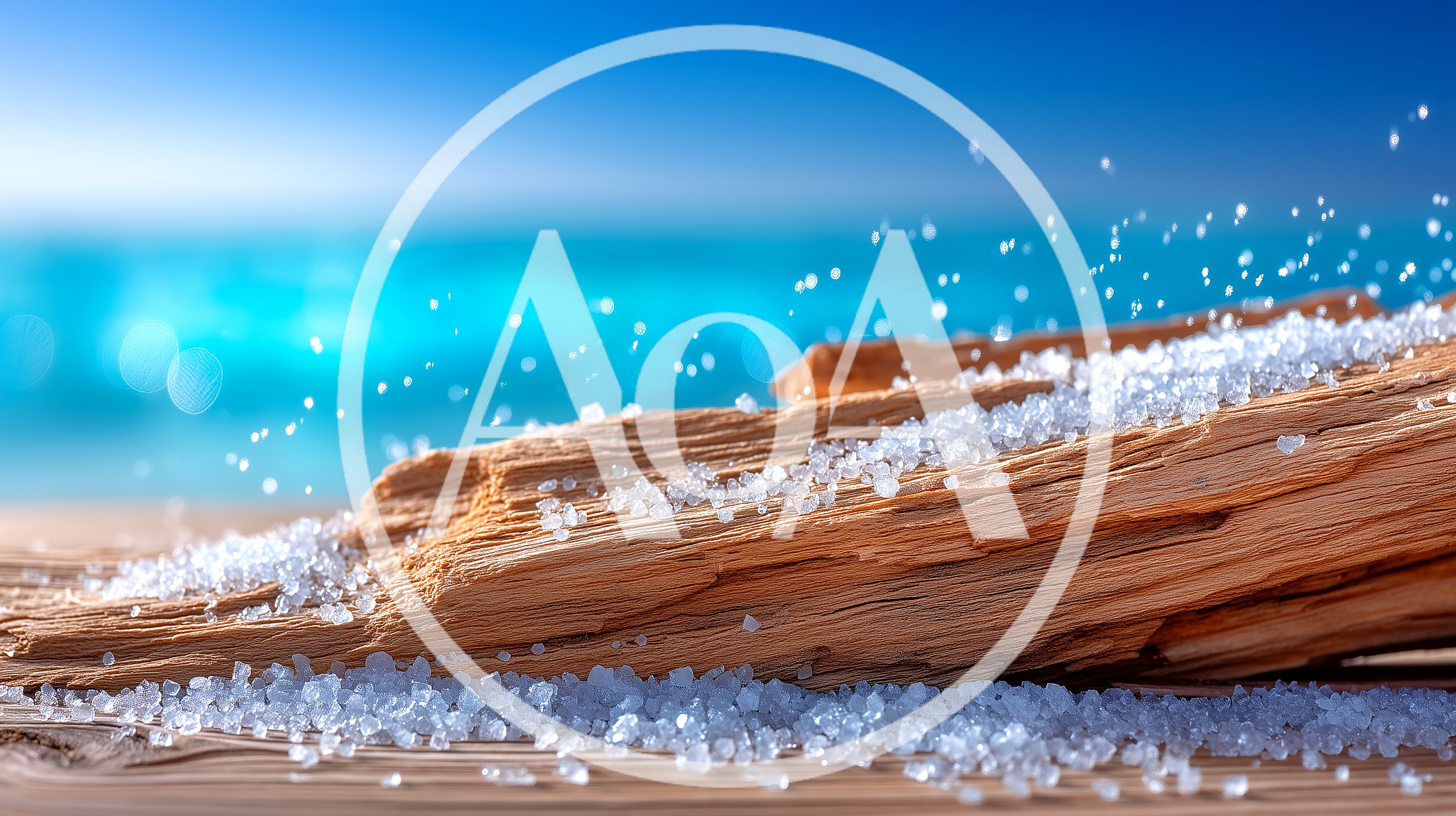 Sea Salt Crystals Scattered On Weathered Driftwood