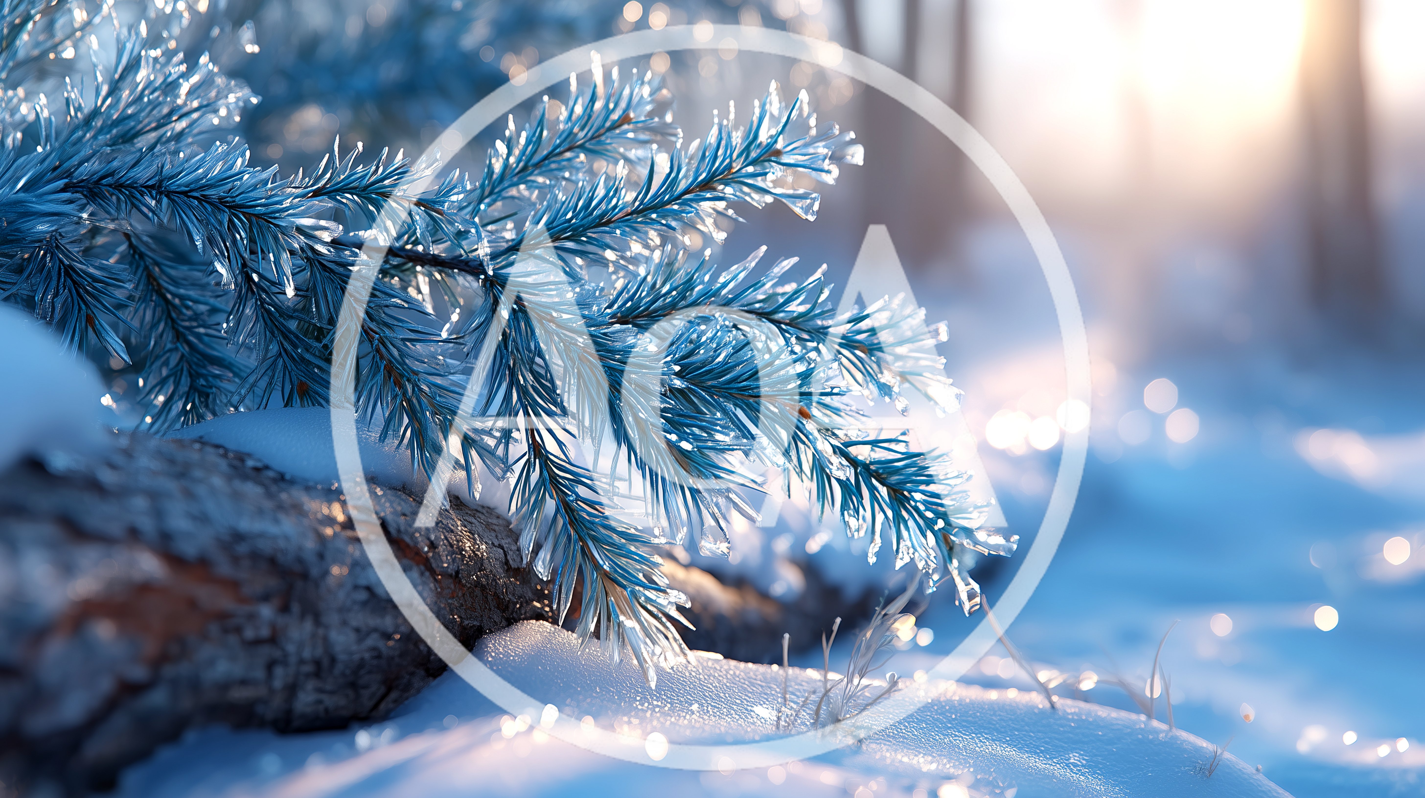 Frost Covered Pine Branch In Snowy Winter Forest