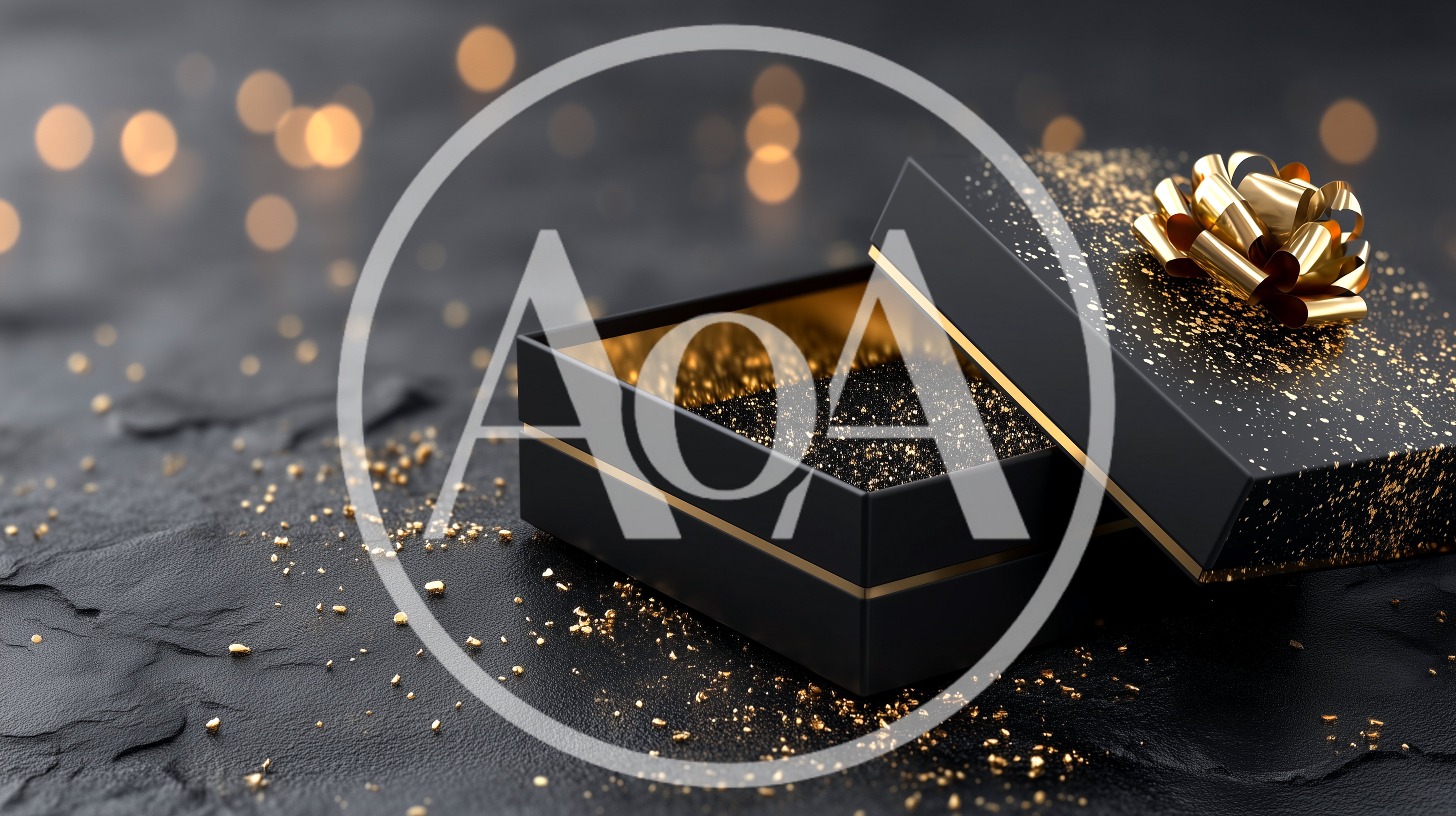 Open Black Gift Box With Gold Glitter