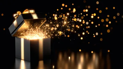 Open Black Gift Box With Golden Sparkles