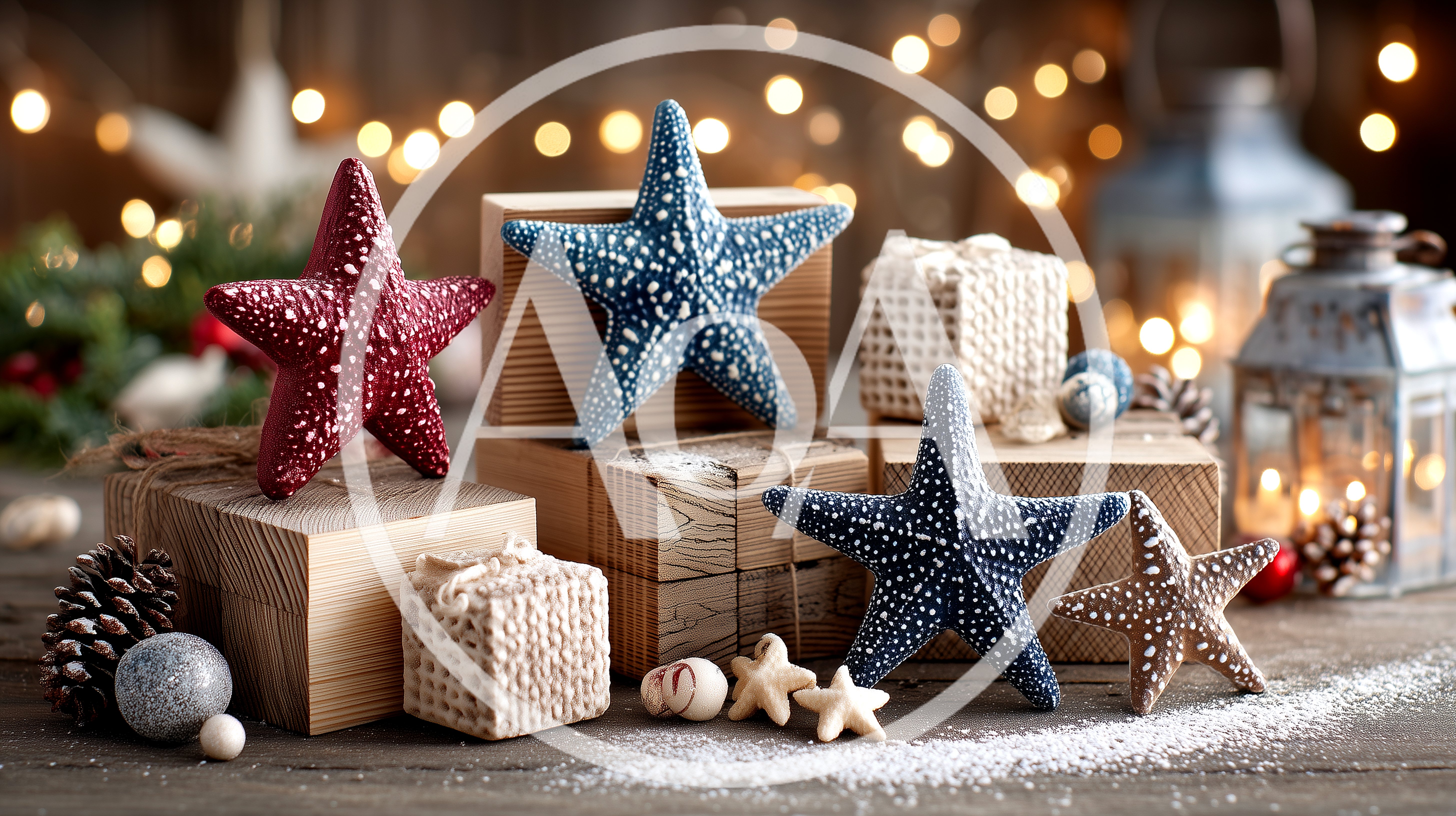 Coastal Christmas Decorations With Starfish And Gifts