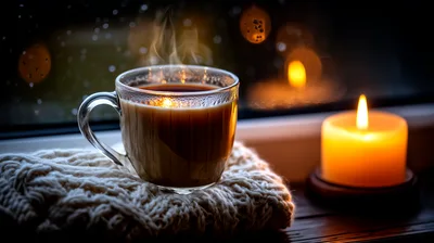 Steaming Cup Of Coffee On A Cozy Knit Blanket