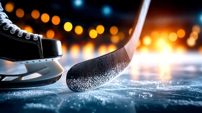Ice Hockey Skate And Stick On Rink