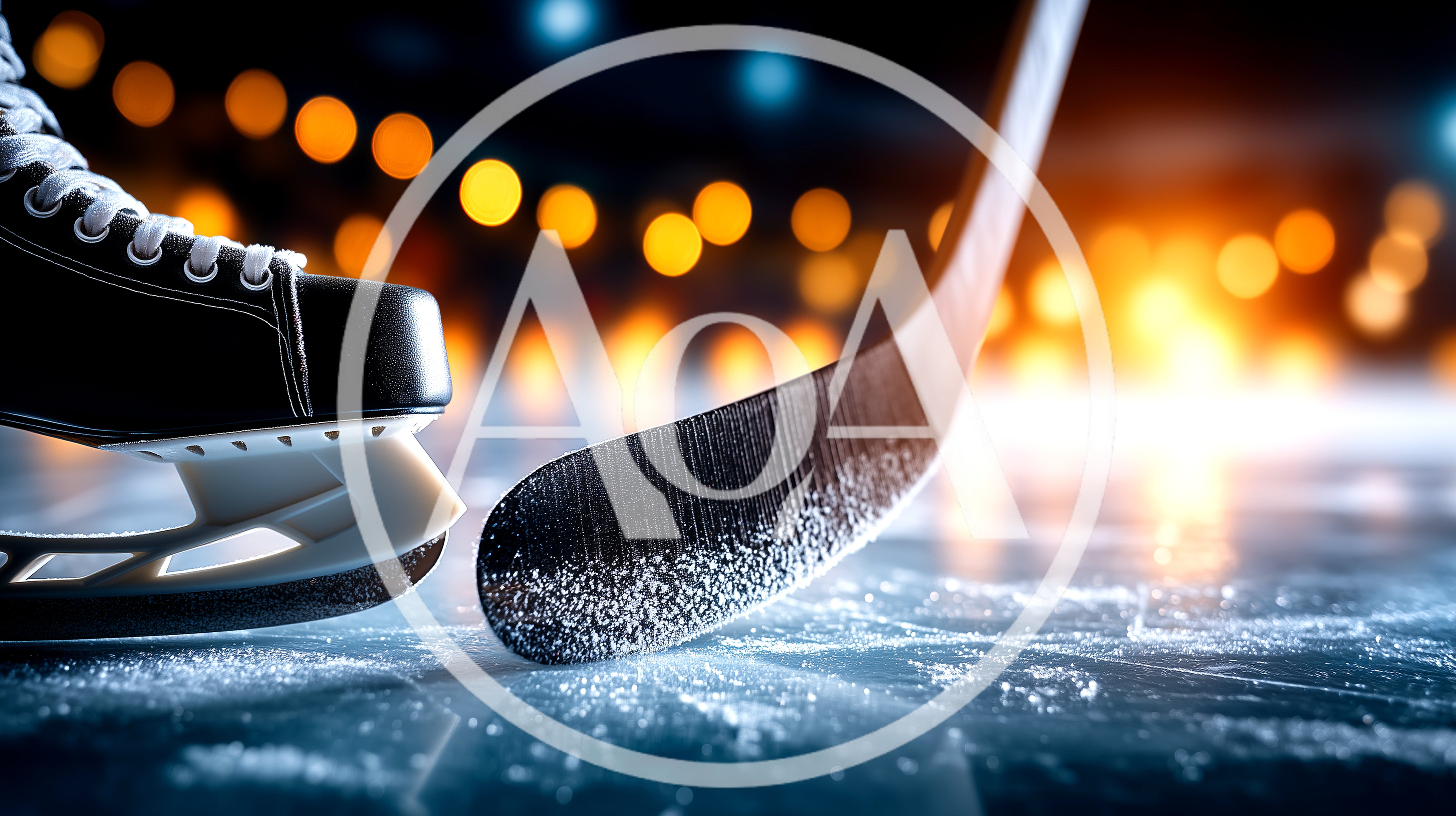 Ice Hockey Skate And Stick On Rink