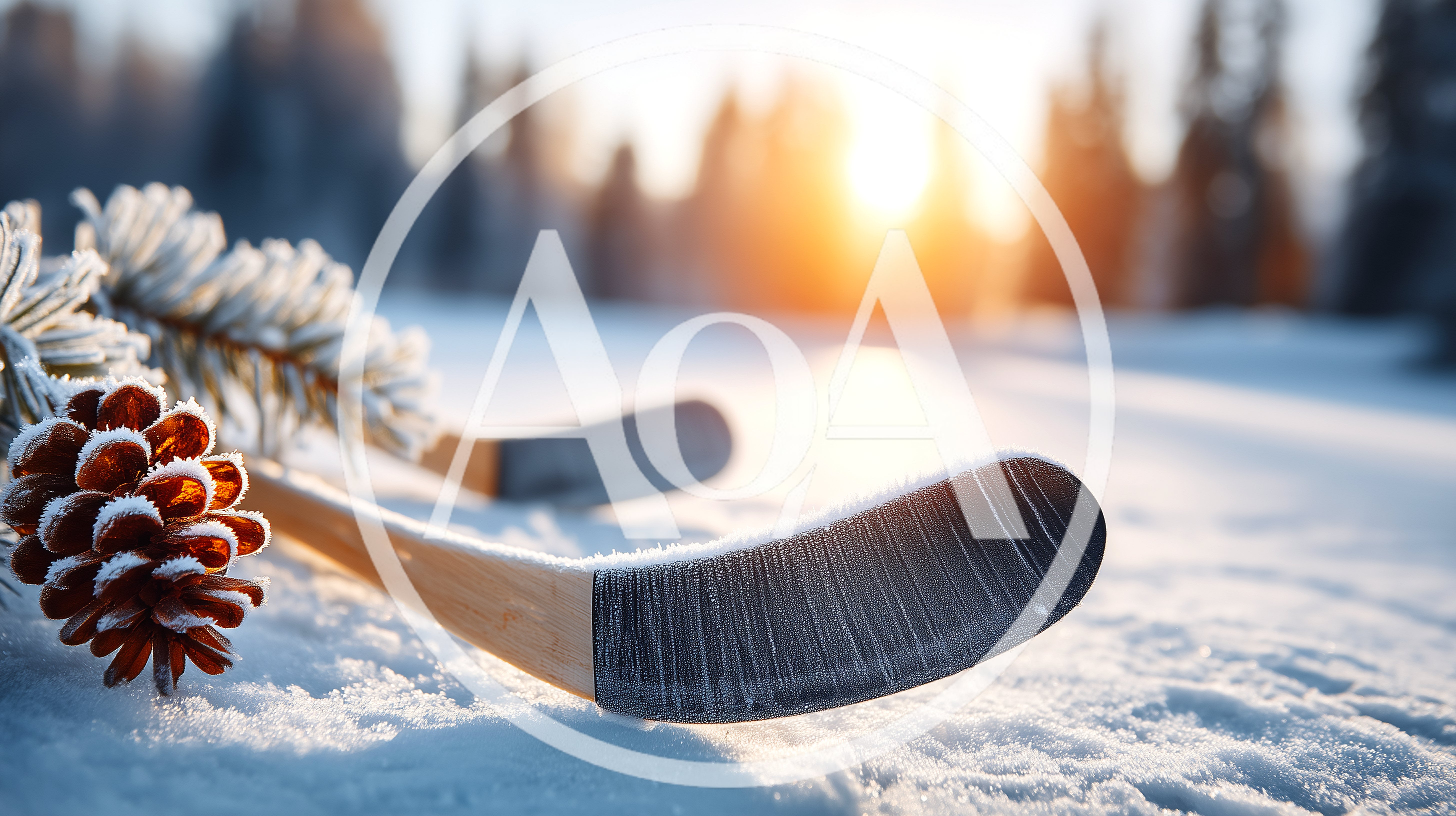 Ice Hockey Sticks Resting On Snowy Ground