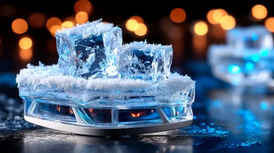 Ice Cubes Resting On A Transparent Ice Skate Blade