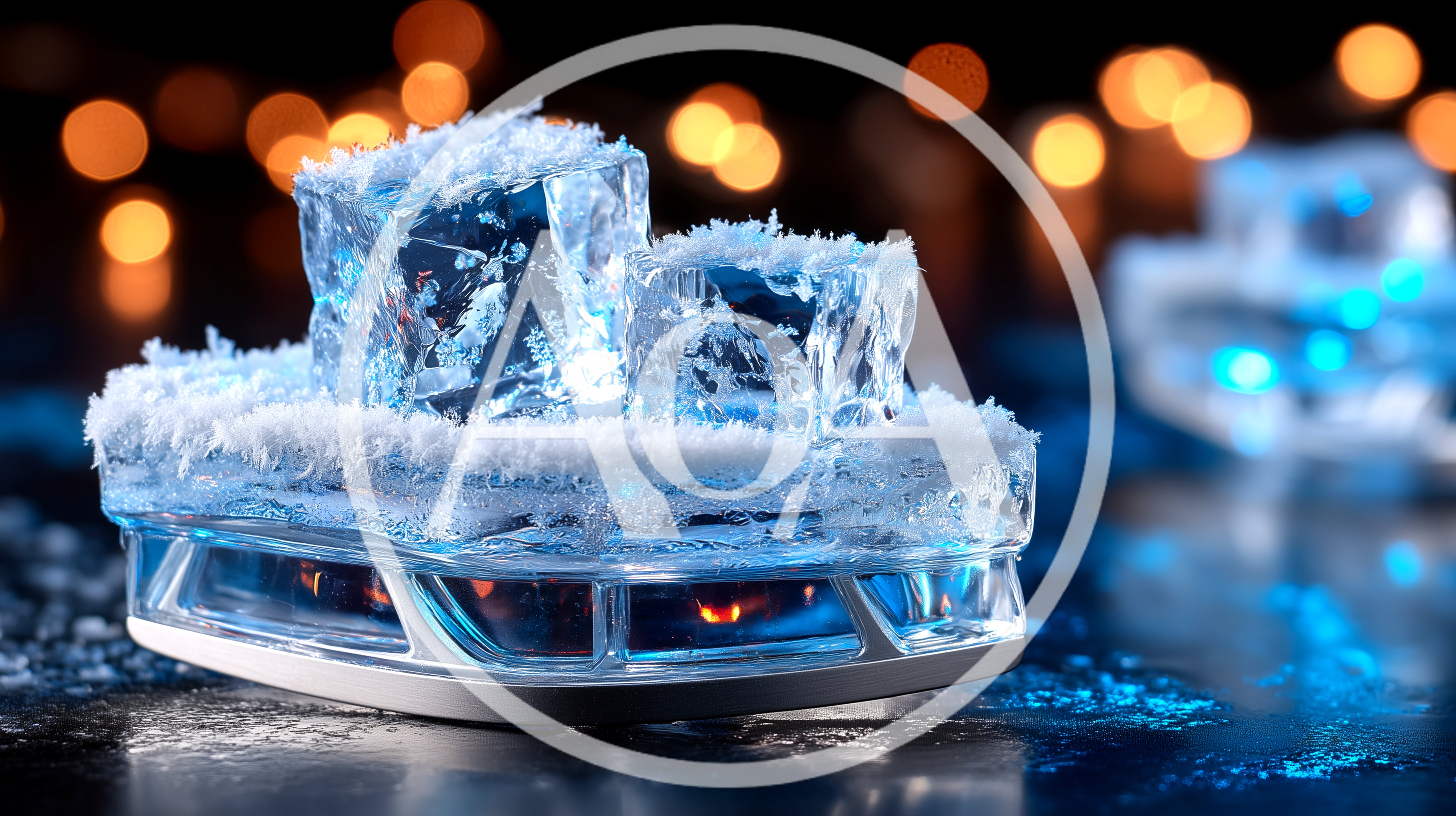 Ice Cubes Resting On A Transparent Ice Skate Blade