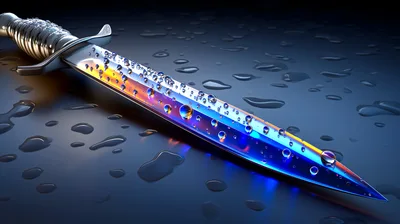 Shiny Metallic Dagger With Water Droplets On Surface