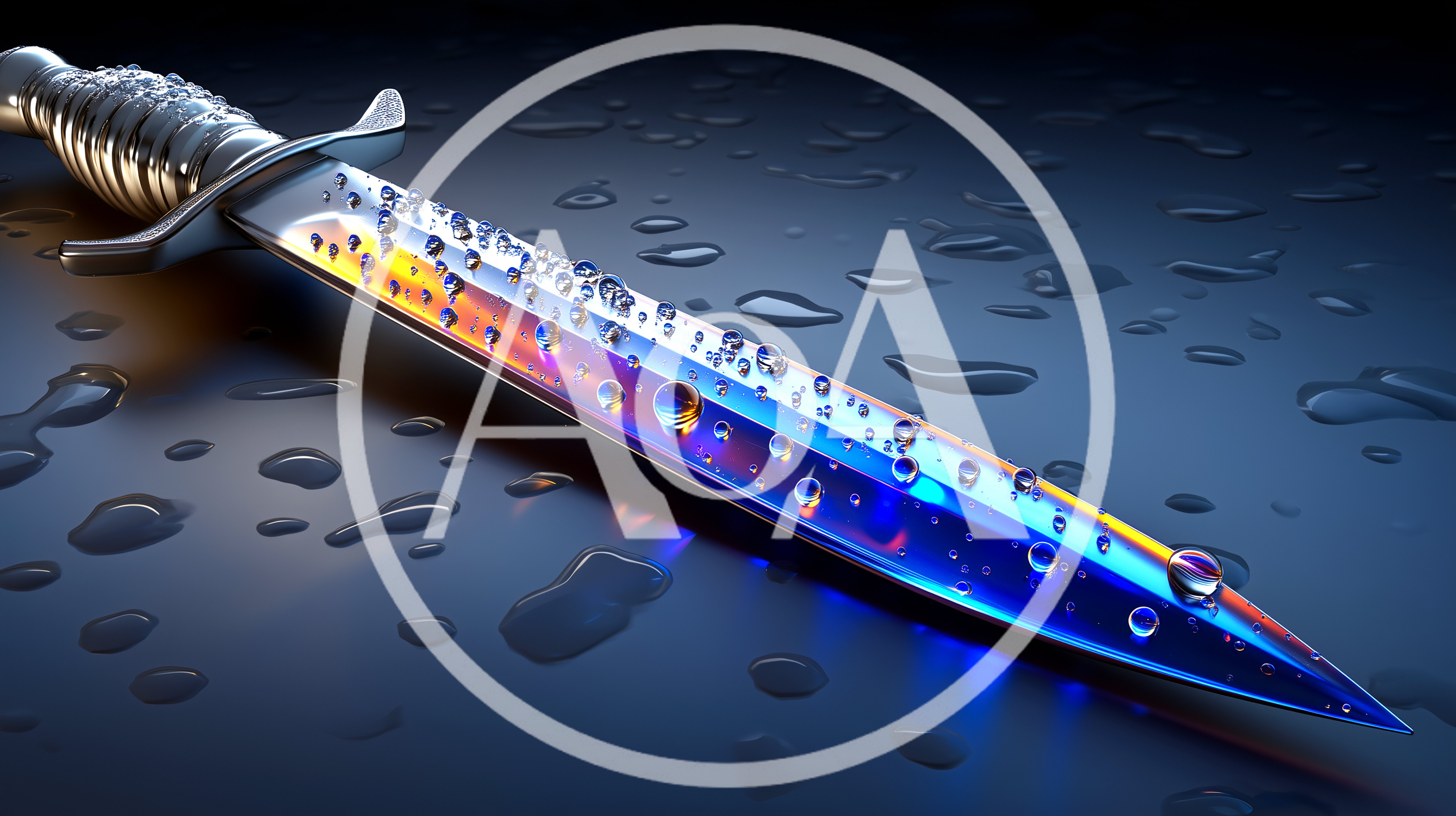 Shiny Metallic Dagger With Water Droplets On Surface