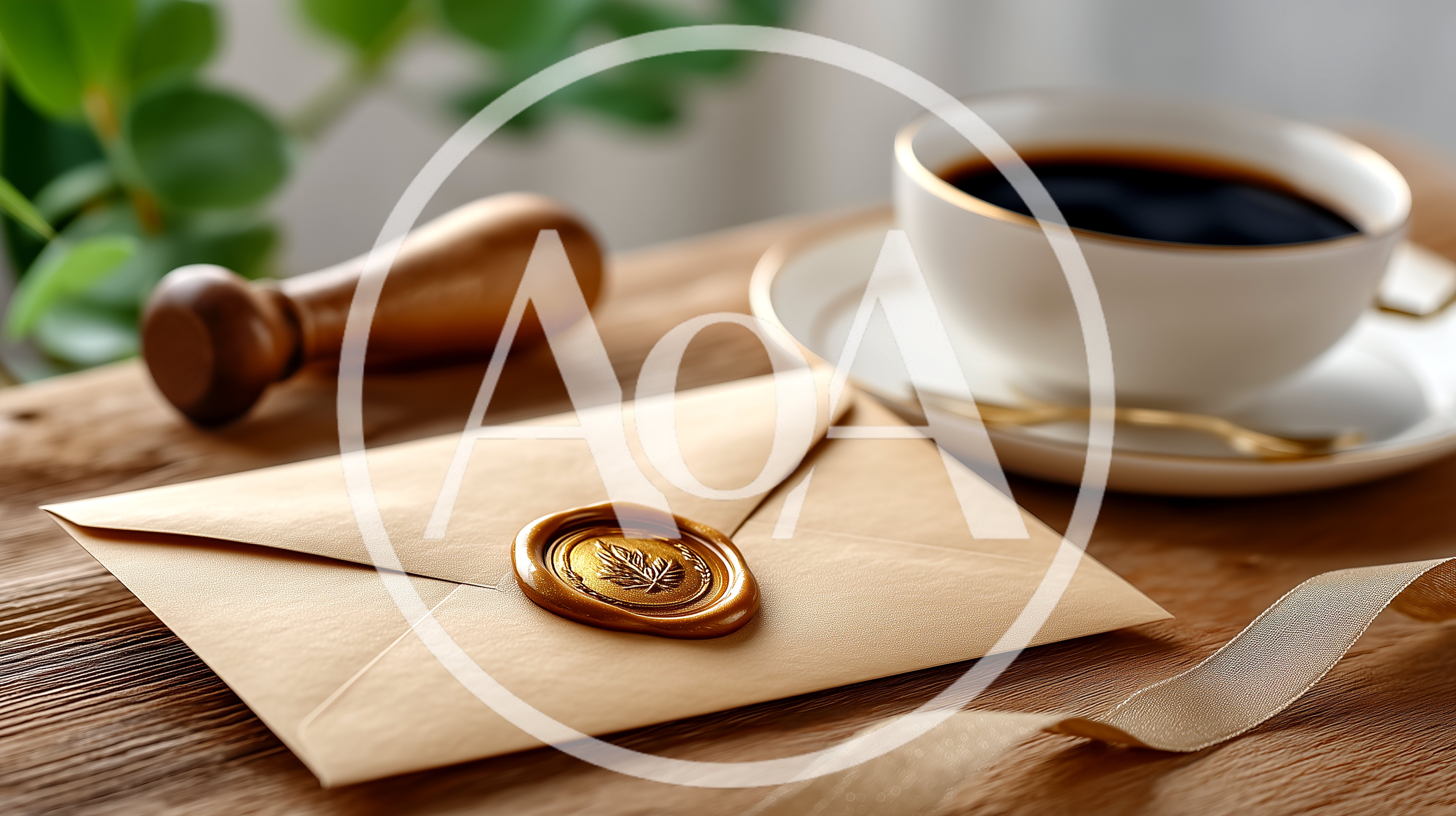 Wax Sealed Envelope With Coffee On Wooden Table