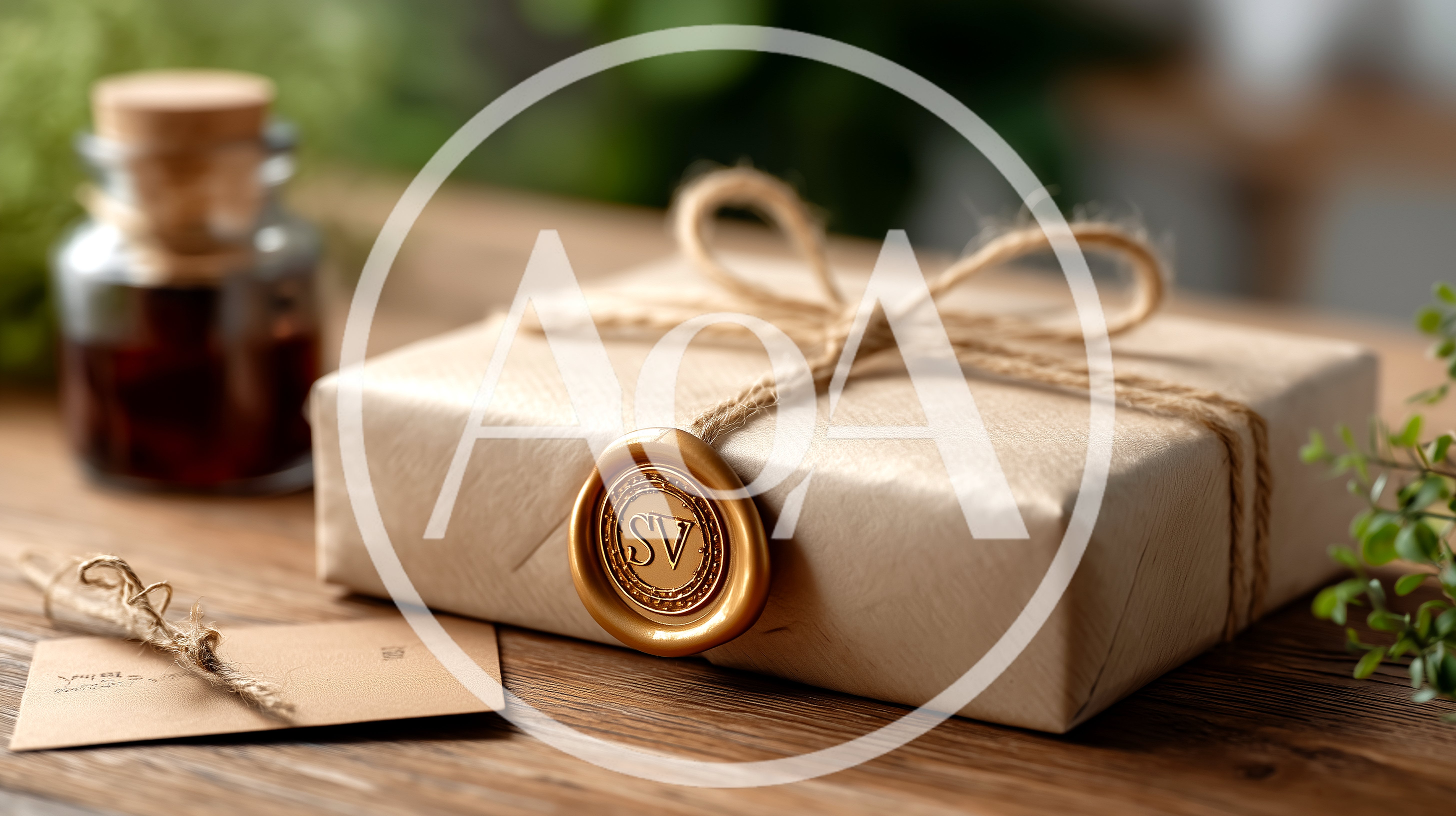 Gift Box Wrapped In Brown Paper With Wax Seal