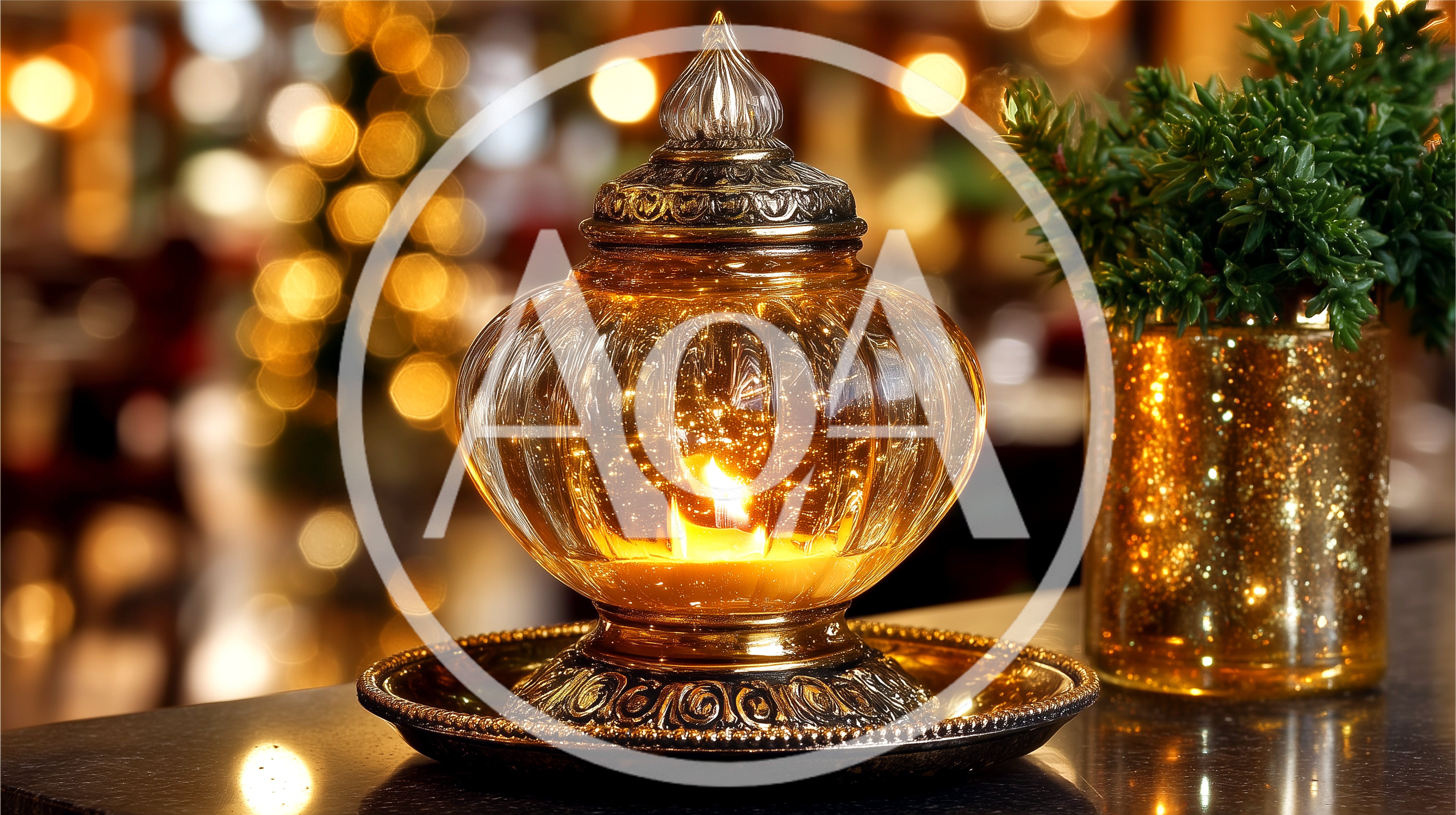 Decorative Glass Candle Lantern With Warm Glowing Flame