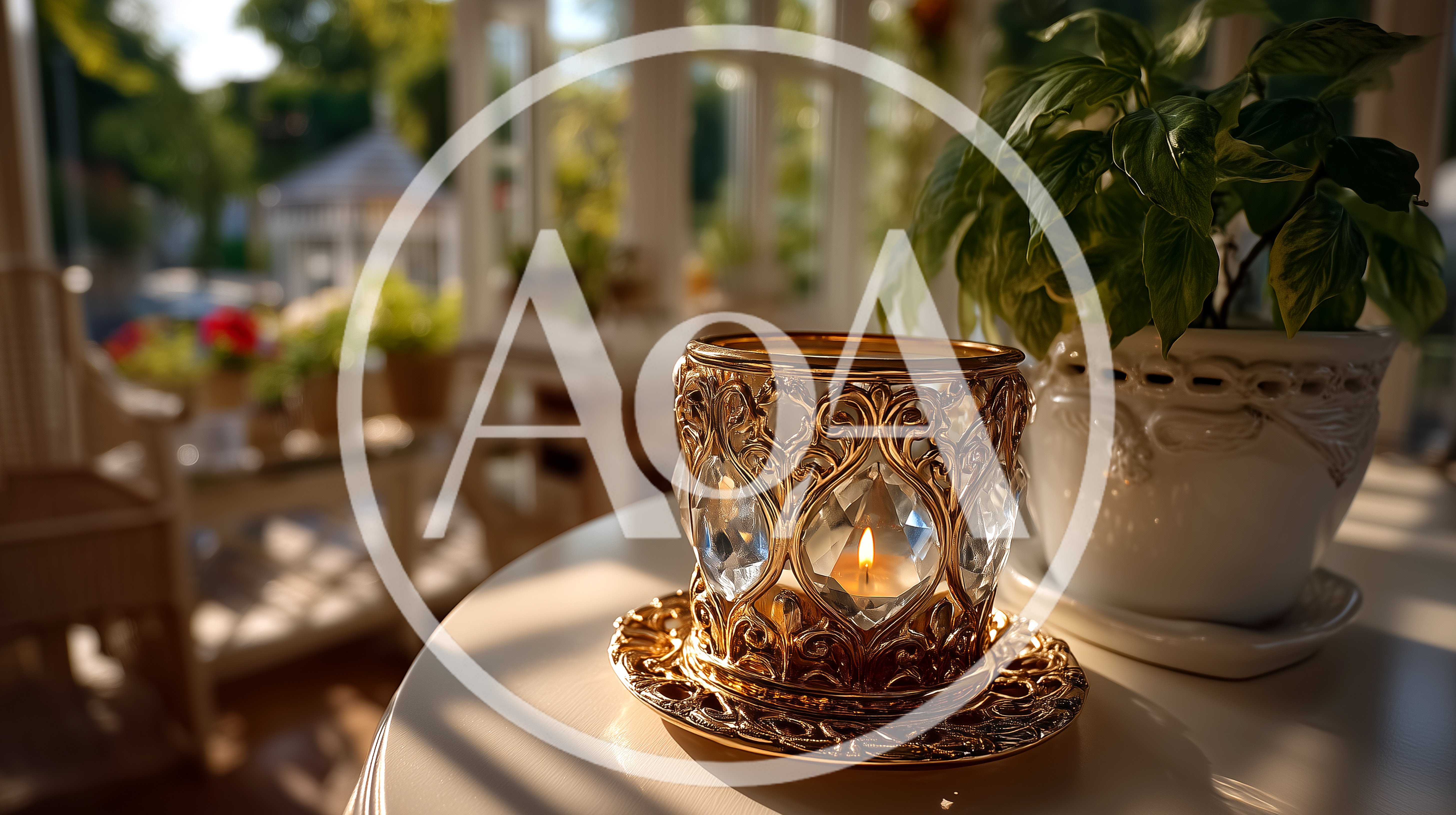 Ornate Gold Candle Holder With Lit Candle