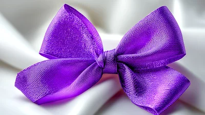 Vibrant Purple Satin Ribbon Bow On White Fabric