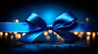 Blue Satin Ribbon Bow With Gold Trim