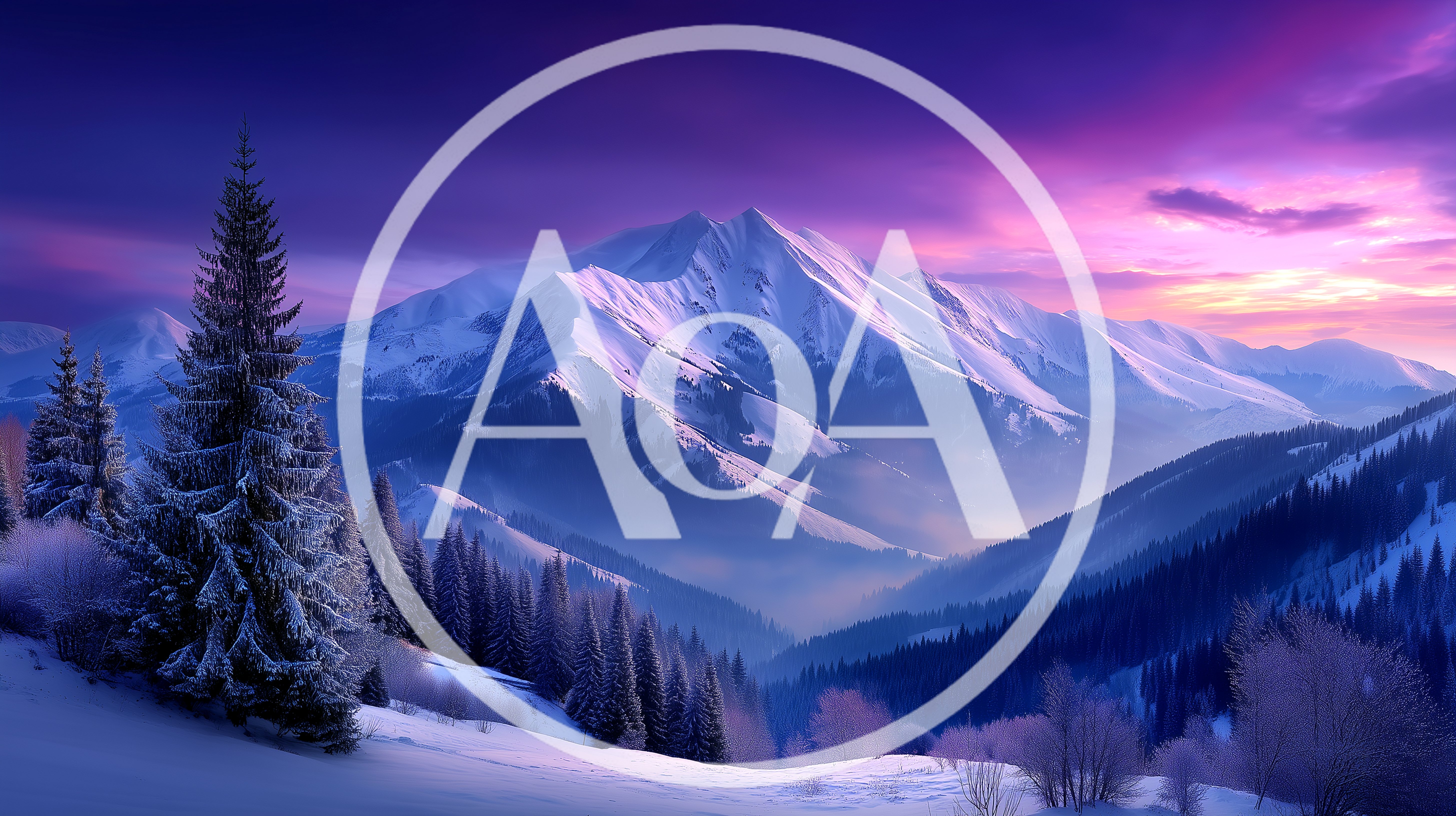 Snow Covered Mountain Range Under A Vibrant Purple Sunset