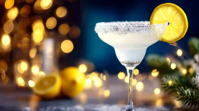 Margarita Cocktail Glass With Lemon Garnish