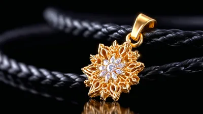 Gold Snowflake Pendant Necklace on Black Braided Cord