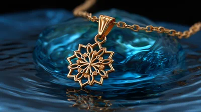 Gold Mandala Pendant Resting On Rippling Blue Water